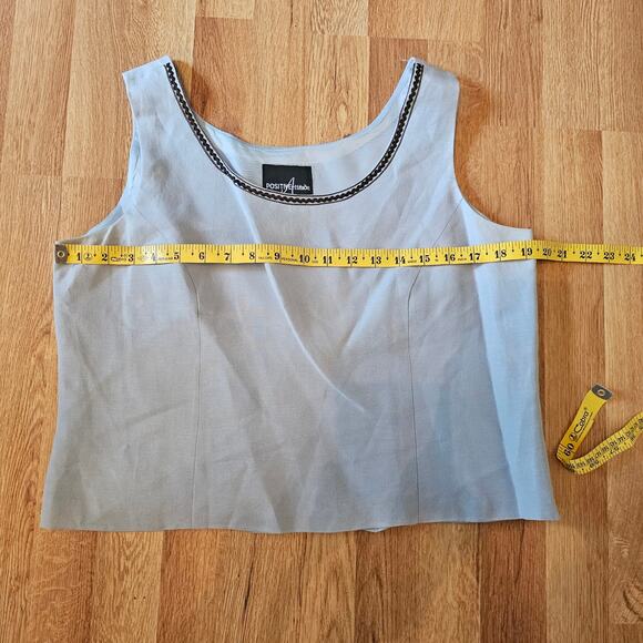 Positive Attitude 2pc Baby Blue Tank Top Linen Jacket Brown Embroi Beaded Flower - Picture 9 of 15